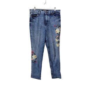 Express Girlfriend High Rise Jeans Size 8 Floral Embroidered